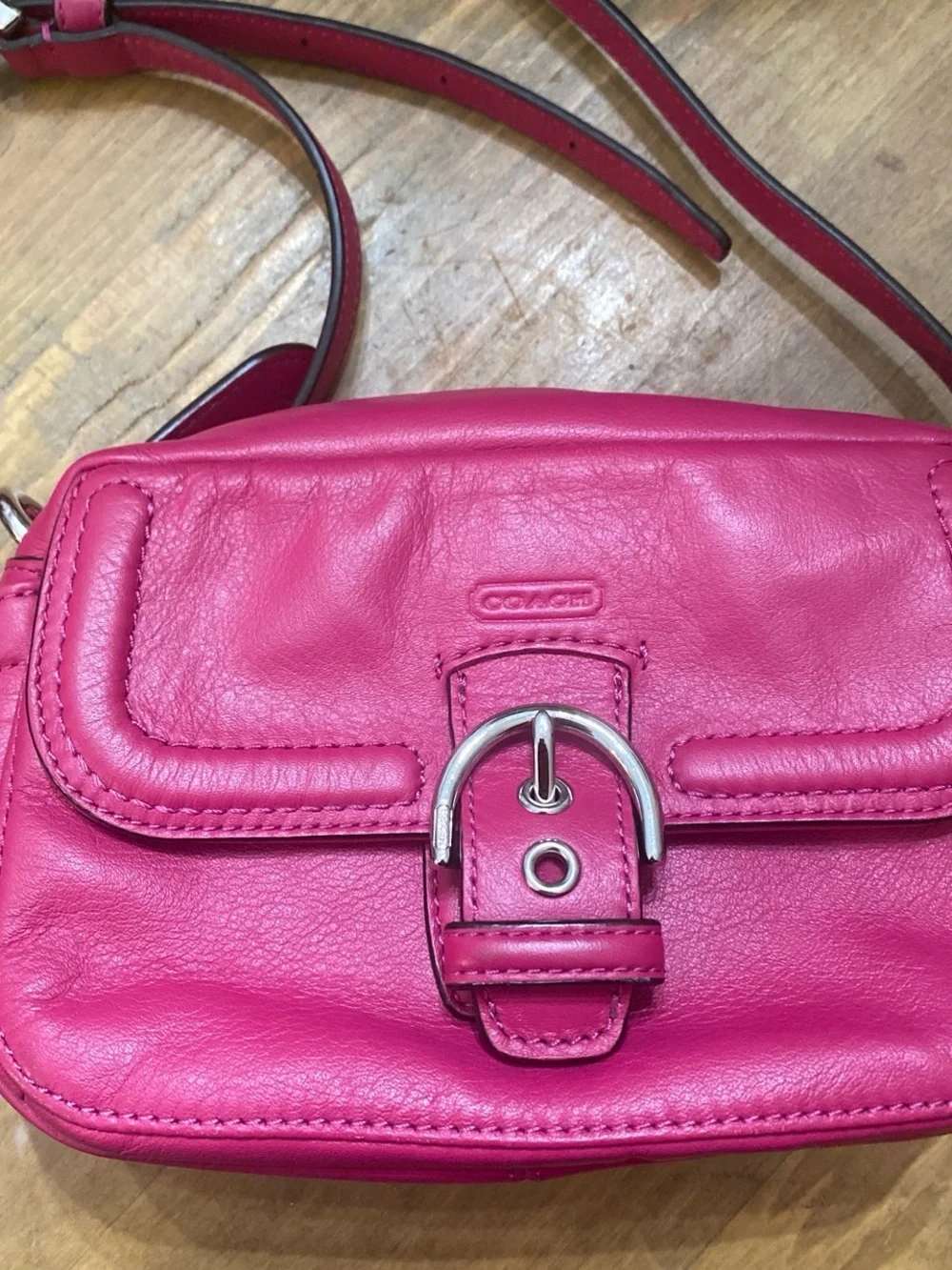 Coach Hot Pink Leather Crossbody Bag with Silver Buckle
